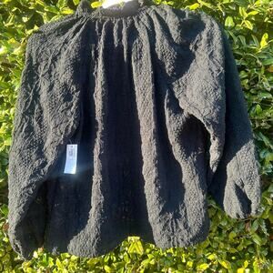 Black textured long sleeve top